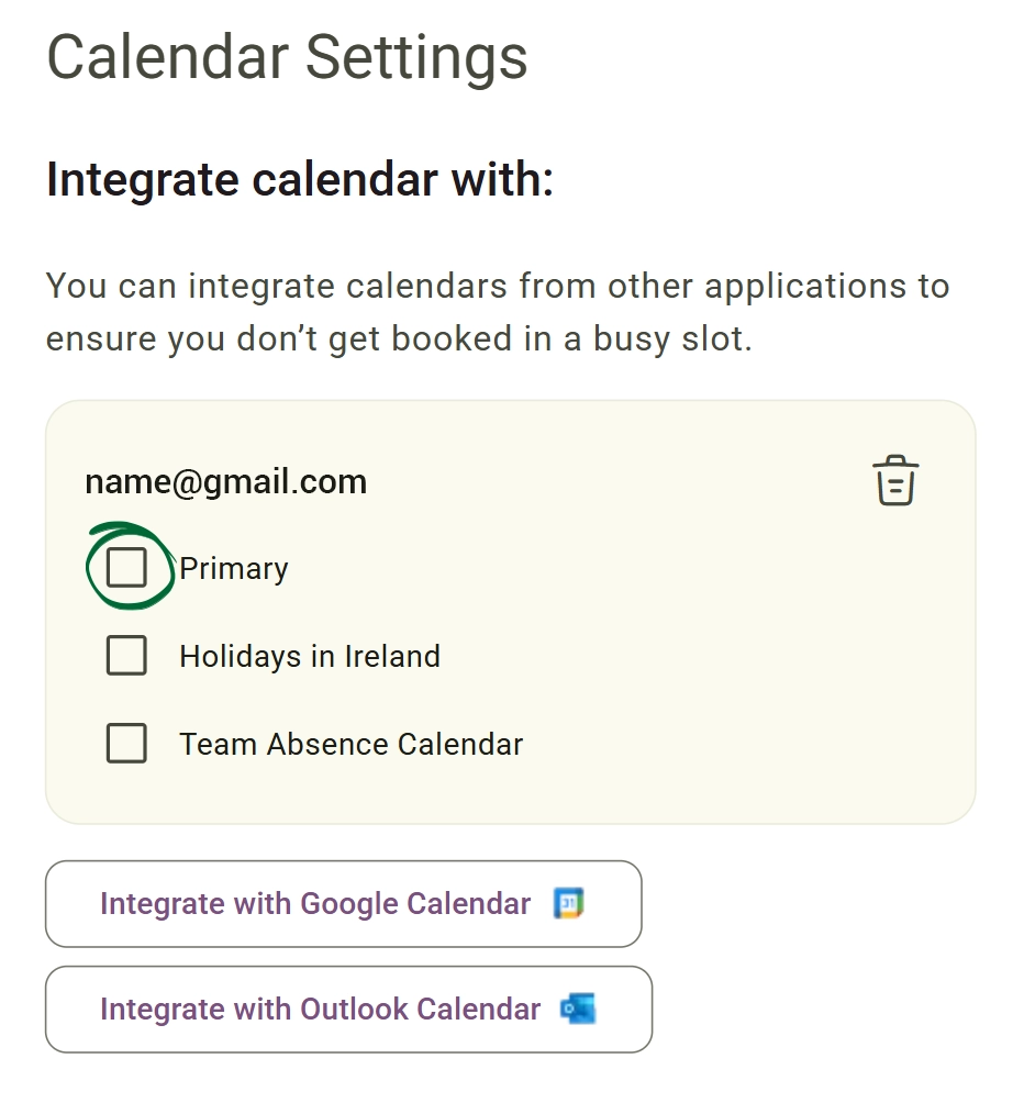 Manage Sub-Calendar Visibility Screenshot